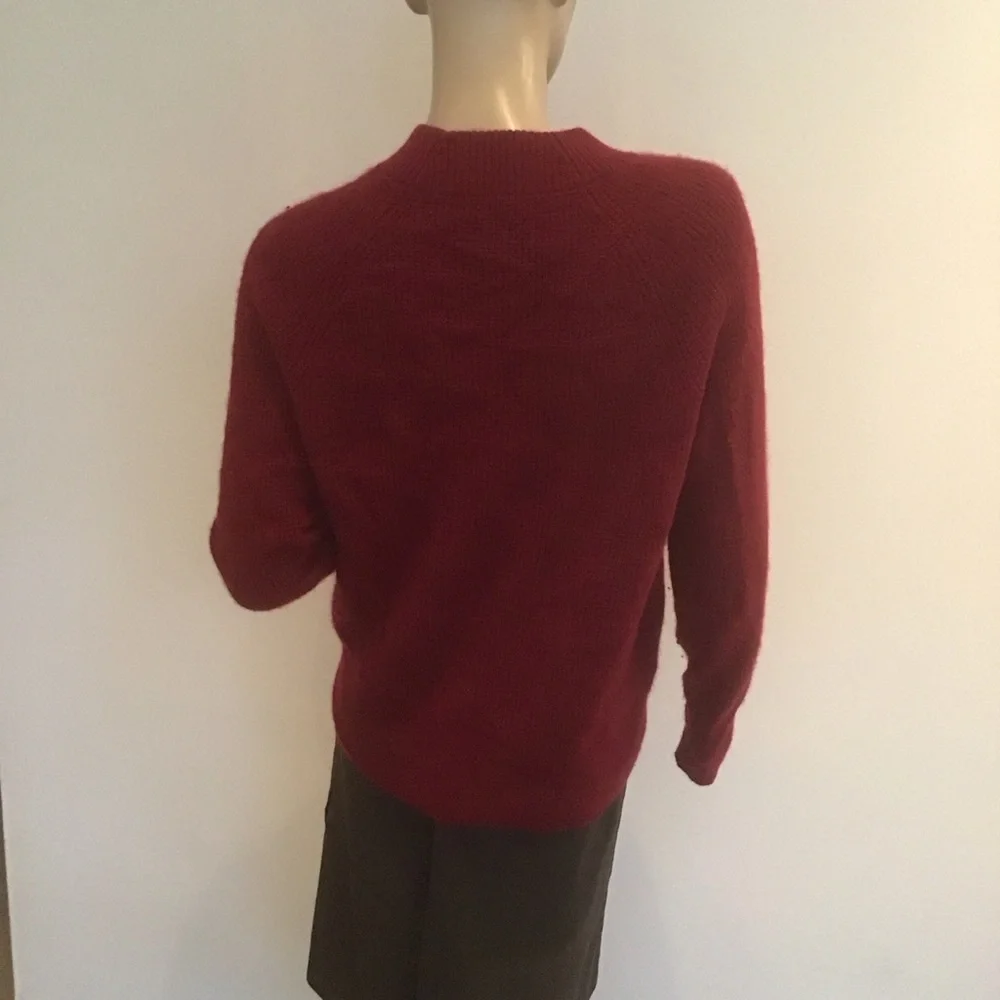 Saks Fifth Avenue‎ Burgundy Crew Neck Waffle Knit Thick 100% Cashmere Sweater S